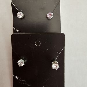 2 pr of sparkling silver earrings